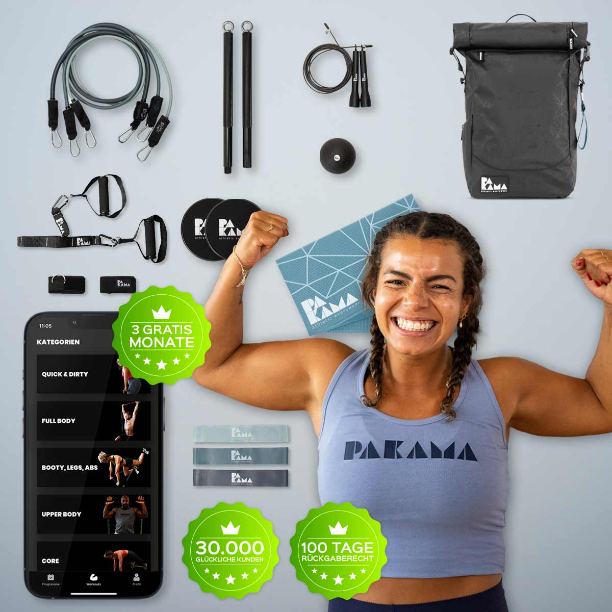 PAKAMA- fitnessrucksack-schwarz-front-equipment-app 3 monate-coach